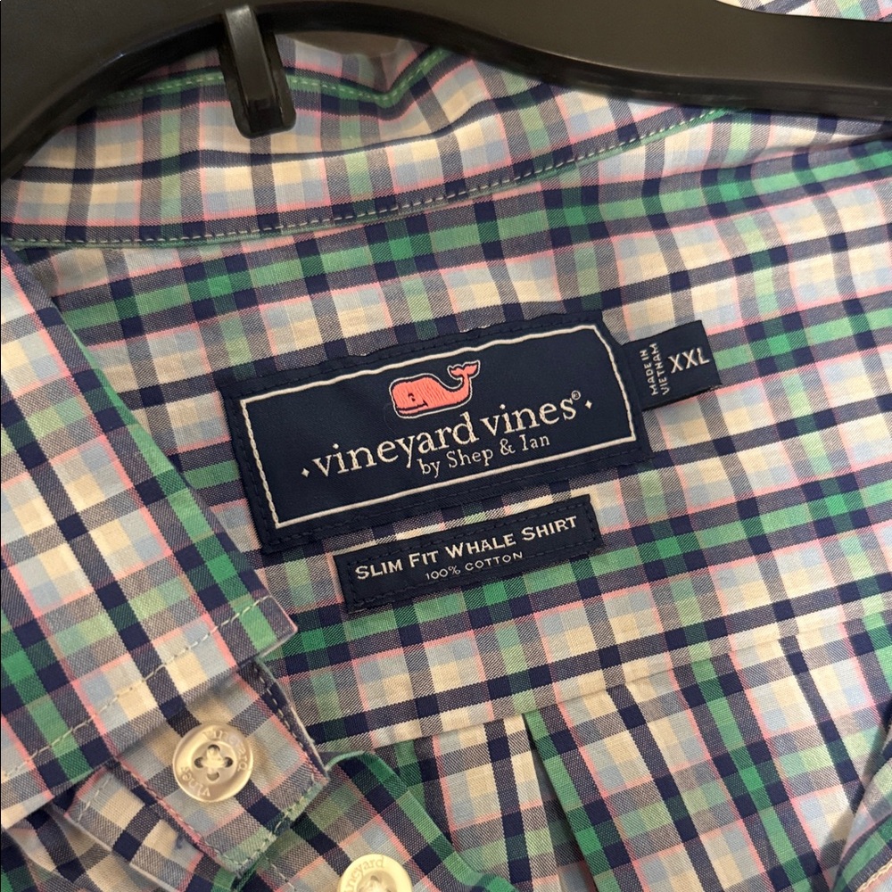 Vineyard Vines Men Slim Fit Whale Shirt Blue Green Button Down Spring/Summer XXL